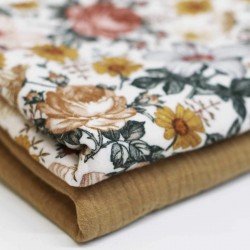 Double Gauze Fabric Digital Print - English Garden Ecru