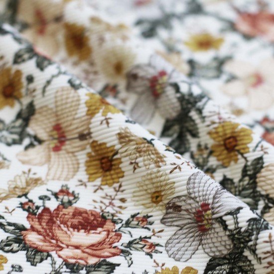 Tessuto Jersey A Coste Ottoman - Giardino Inglese Ecru - (Jersey Tessuti)