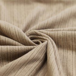 Pointelle Cotton Jersey Fabric (Stripes) Dark Beige 
