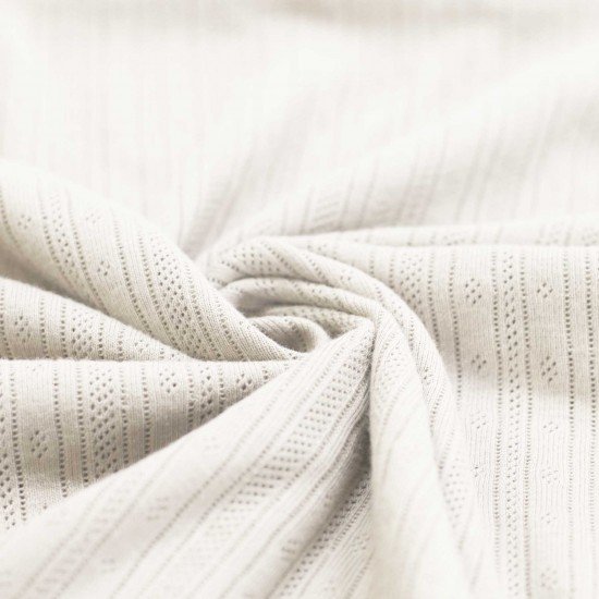 Pointelle Cotton Jersey Fabric (Stripes) Ecru Pointelle Cotton Jersey Fabric (Stripes) Ecru