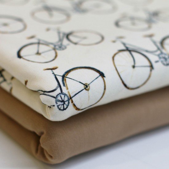 Jersey Cotton Fabric Digital Print - Bicycles Natural Beige 