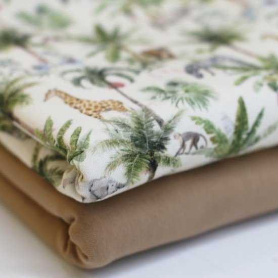 Jersey Cotton Fabric Digital Print - Safari Park Natural Beige 