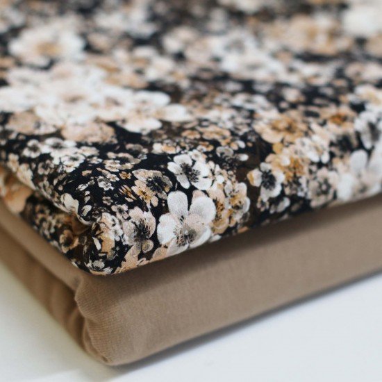 Jersey Cotton Fabric Digital Print - Blooming Branches Cacao