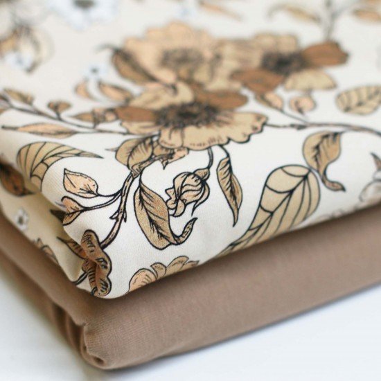 Jersey Cotton Fabric Digital Print - Rural Flower Beige - (Jersey Cotton Fabric Digital Print)