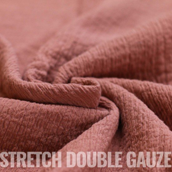 Tissu Double Gaze Stretch Rose Argile - (Tissus Deco)