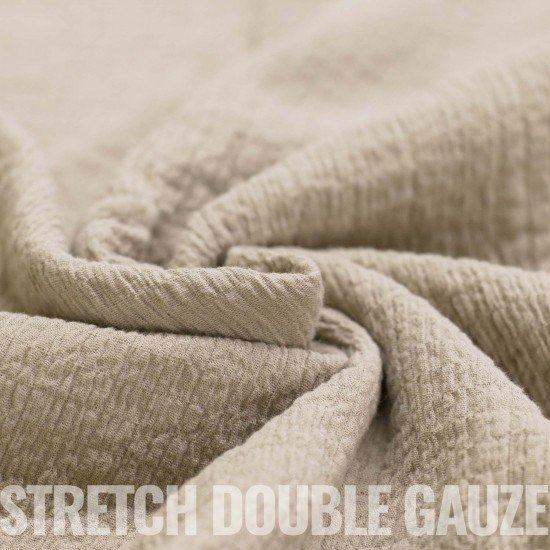 Tissu Double Gaze Stretch Beige Foncé - (Tissus Deco)
