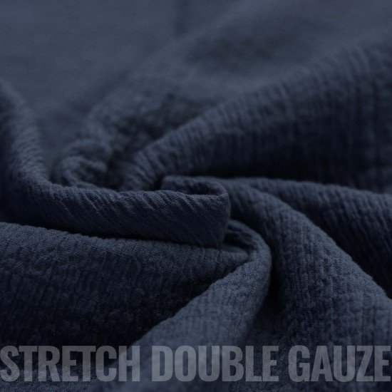 Tissu Double Gaze Stretch Marine - (Tissus Deco)