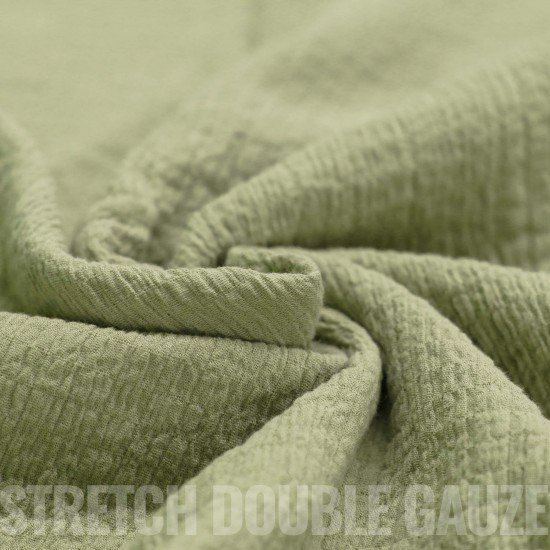 Tissu Double Gaze Stretch Olive - (Tissus Deco)