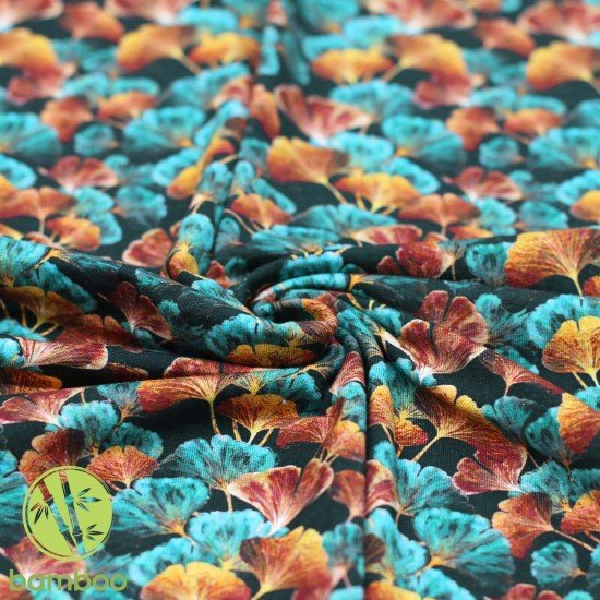 Bambus Jerseystoff Digital Muster - Ginkgoblatt  - (Jerseystoff Gemustert)