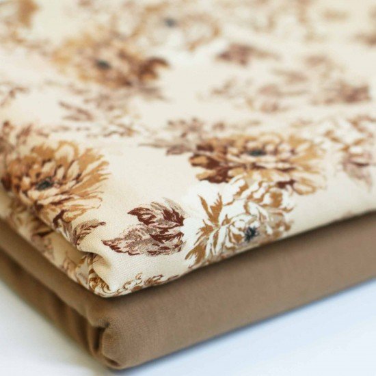 Jersey Cotton Fabric Digital Print - Artistic Flower Beige  - (Jersey Cotton Fabric Digital Print)