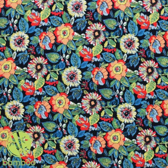 Bambus Jerseystoff Digital Muster - Abstrakte Blume - (Jerseystoff Gemustert)