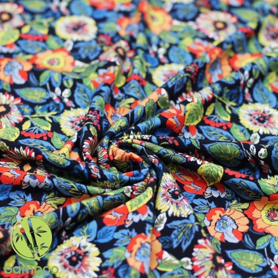 Bambus Jerseystoff Digital Muster - Abstrakte Blume - (Jerseystoff Gemustert)