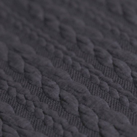 Cable Knit Jacquard Fabric Navy Melange