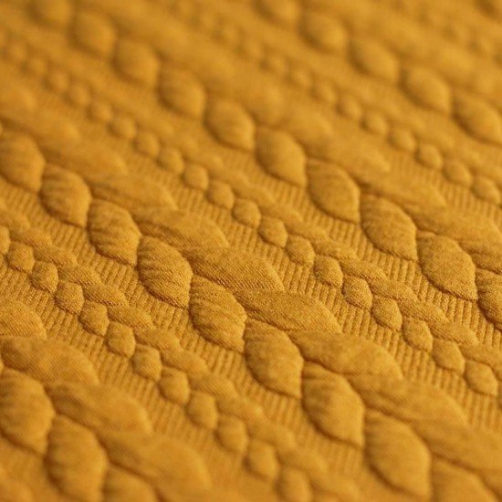 Tessuto In Maglia Motivo a Treccia Ocra - (Tessuti Moda)
