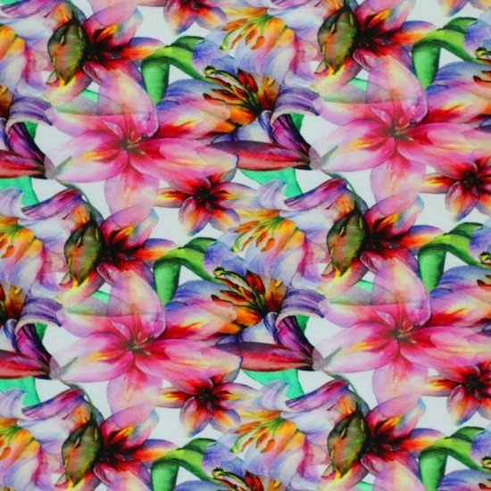 Digital Print Viscose Jersey - Amaryllis Flowers Digital Print Viscose Jersey - Amaryllis Flowers - (Printed Jersey Fabric)