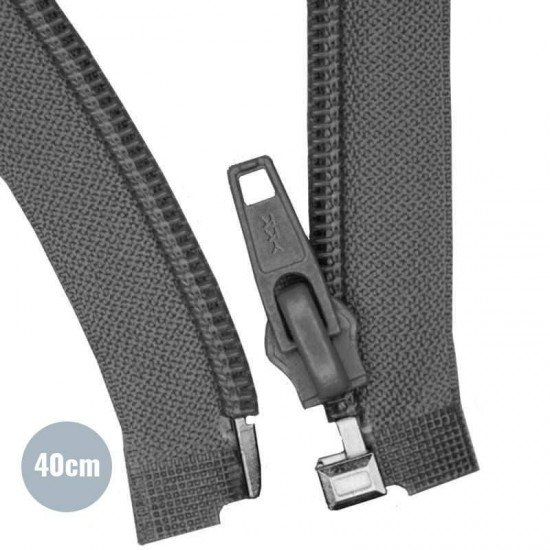 Divisible Zipper YKK Dark Grey 40CM Nylon - (Divisible Nylon Zippers YKK)