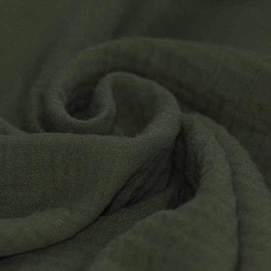 Tissu Double Gaze De Coton Armée Verte - (Tissus Deco)