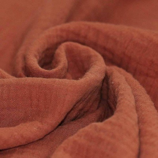 Tissu Double Gaze De Coton Orange Brûlé  - (Tissus Deco)