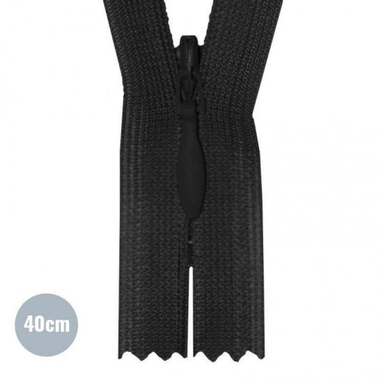 Invisible Zipper Black YKK 40CM Not Divisible - (Invisible Zippers YKK)