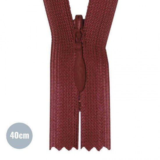 Usynlig Lynlås Bordeaux YKK 40CM Ikke-Delelige - (Usynlig Lynlåse YKK Ikke Delbar)