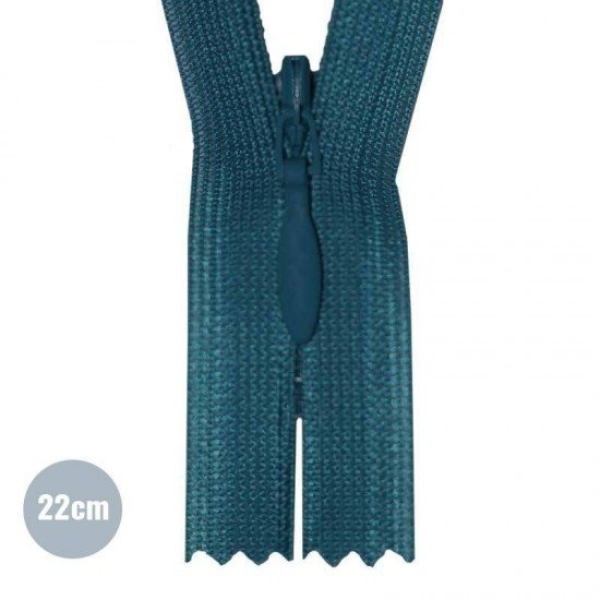 Blinde Rits Petrol 22CM YKK Niet Deelbaar - (Niet Deelbare Blinde Ritsen YKK)