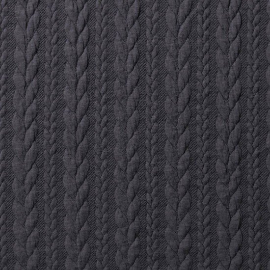 Cable Knit Jacquard Fabric Navy Melange