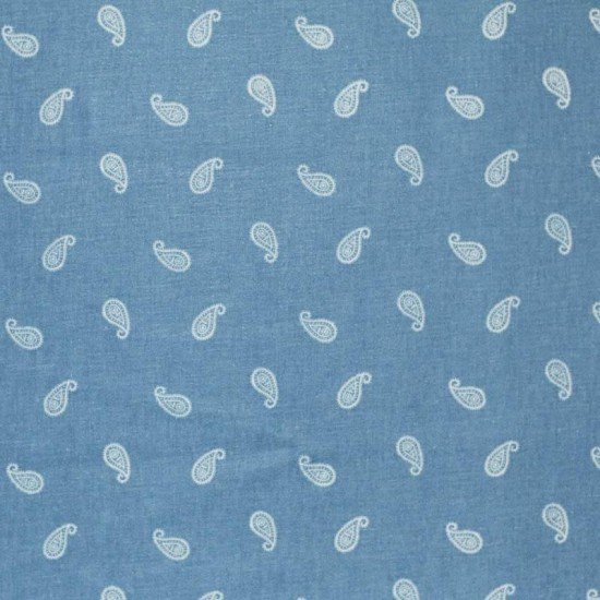 Tissu Jeans Stretch - Paisley Bleu Clair - (Tissu Jeans Coton)
