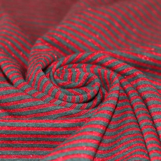 Jersey Lurex Stripes 3mm Green Red - (Jersey Cotton Stripes)