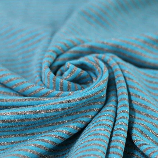 Jersey Lurex Strepen 3mm Aqua Grijs - (Katoenen Jersey Strepen )