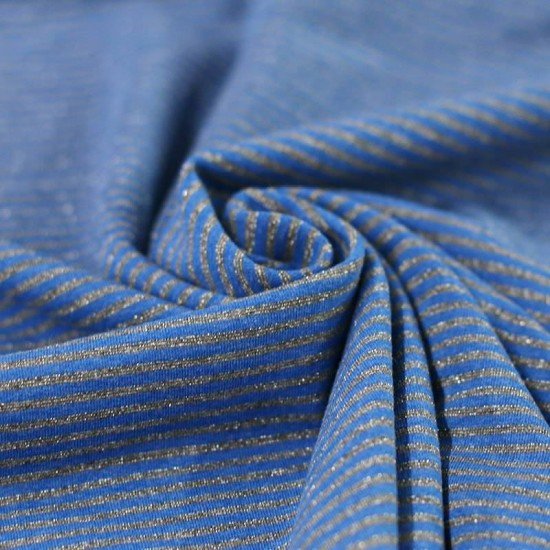 Jersey Lurex Strepen 3mm Kobalt Grijs - (Katoenen Jersey Strepen )
