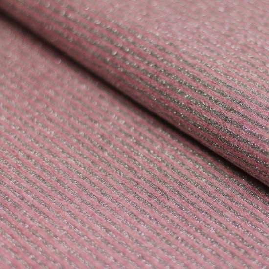 Jersey Lurex Strepen 3mm Oud Roze - (Katoenen Jersey Strepen )