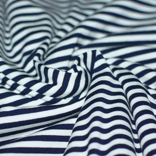 Jersey Streifen 5mm Marine Weiß - (Jerseystoffe Streifen)