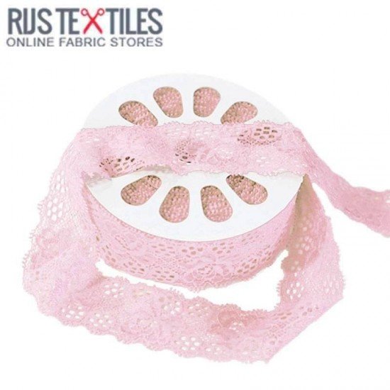 Nastro Pizzo Elastico Rosa 35mm  - (Nastro Pizzo Elastico)
