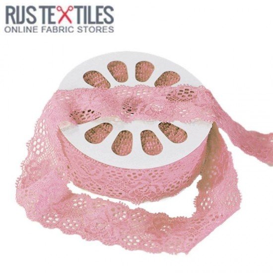 Stretch Lace Trim Old Pink 35mm  - (Stretch Lace Trim)