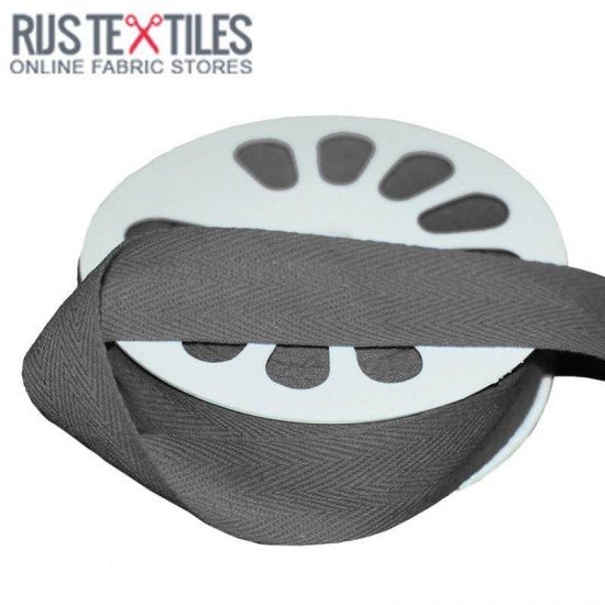 Cotton Twill Ribbon Dark Grey 25mm - (Ribbons )