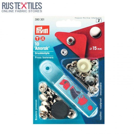 Prym 'Anorak' Boutons Pression 15mm Argent Prym 390301