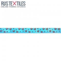 Grosgrain Ribbon - Hearts Aqua 15mm