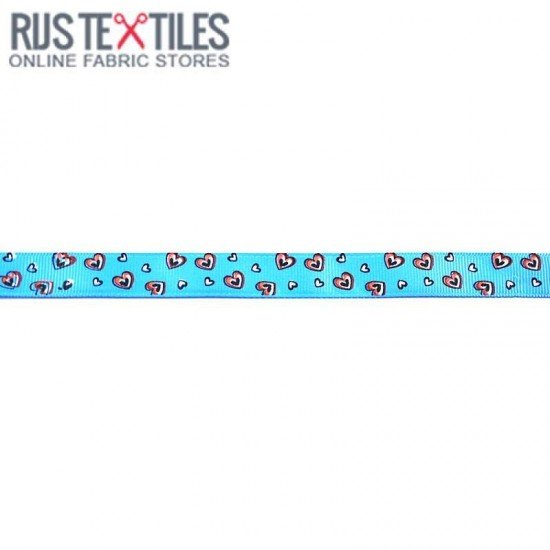 Grosgrain Ribbon - Hearts Aqua 15mm - (Ribbons )