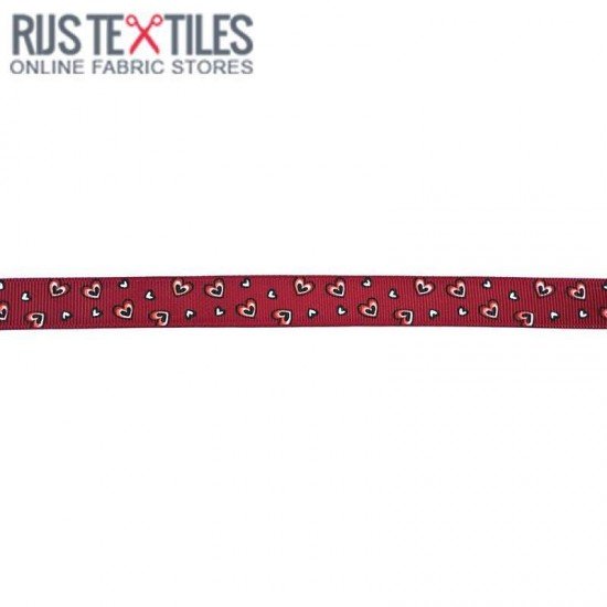 Grosgrain Ribbon - Hearts Bordeaux 15mm