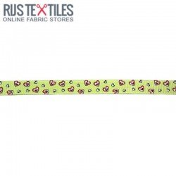 Grosgrain Ribbon - Hearts Lime 15mm