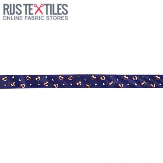 Grosgrain Ribbon - Hearts Navy 15mm - (Ribbons )