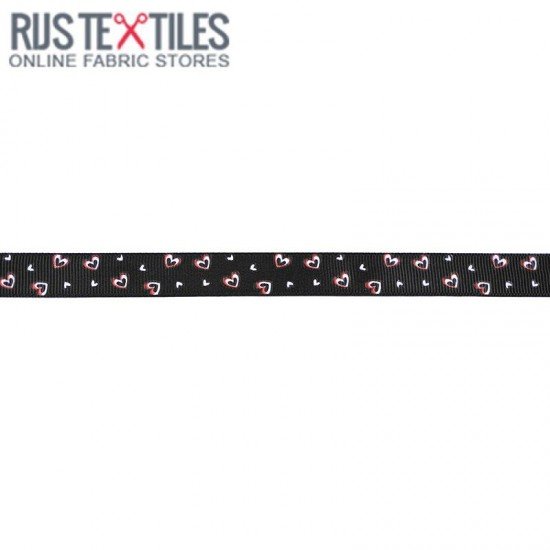 Grosgrain Ribbon - Hearts Black 15mm - (Ribbons )