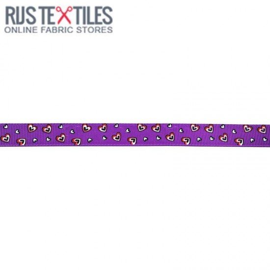 Ripsband - Hartjes Paars 15mm - (Banden En Linten)
