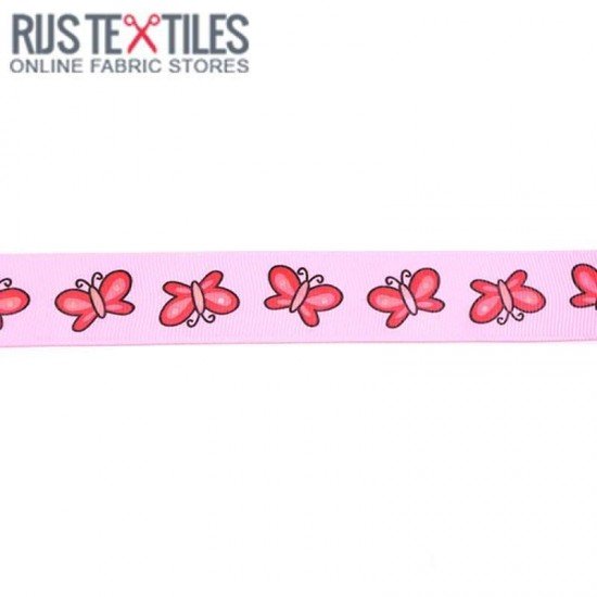 Ripsband - Vlinders Rose 25mm - (Banden En Linten)
