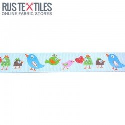 Grosgrain Ribbon - Birds Light Blue 25mm
