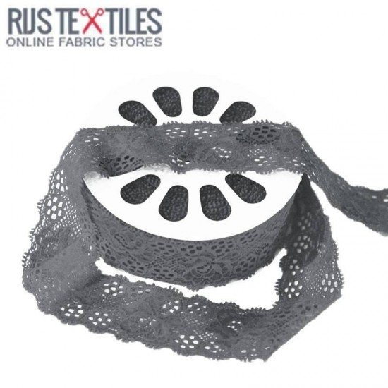 Stretch Lace Trim Dark Grey 35mm  - (Stretch Lace Trim)