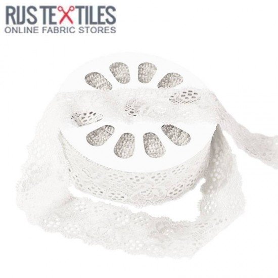 Ruban Dentelle Élastique Blanc 35mm  - (Ruban Dentelle Élastique)