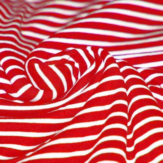 Jersey Streifen 6mm Rot / 3mm Weiß - (Jerseystoffe Streifen)