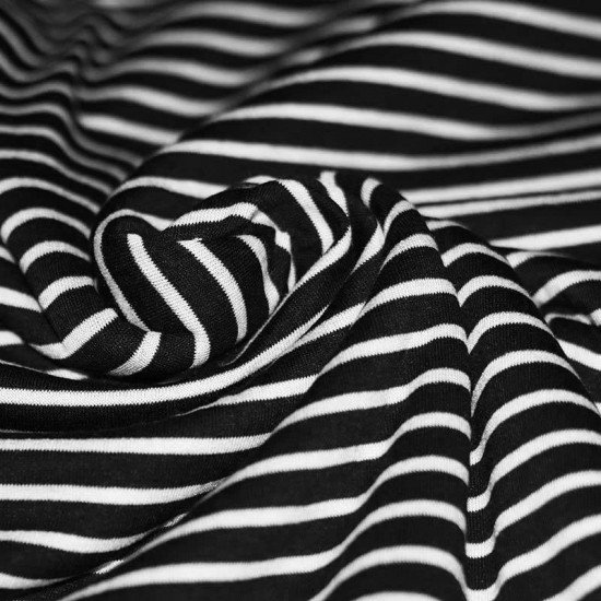 Jersey Streifen 6mm Schwarz / 3mm Weiß - (Jerseystoffe Streifen)