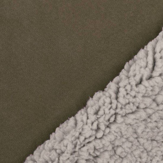Tissu Suédine Doublé Fourrure Armée Verte - (Tissus De Mode)